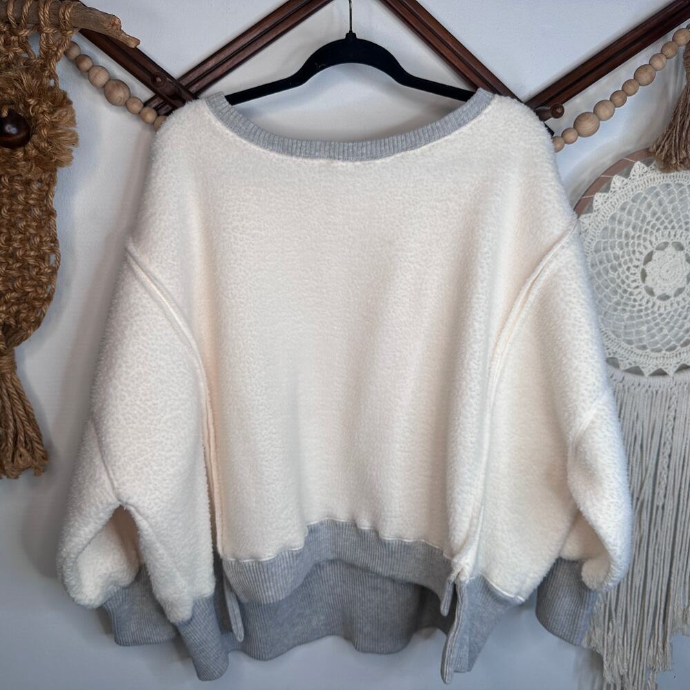 We the Free People Camden Cozy White Gray Oversized Sweatshirt